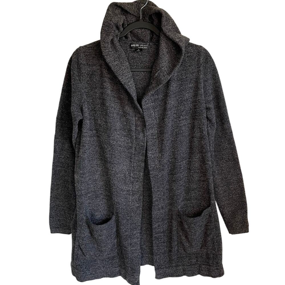 Barefoot Dreams Cozychic Lite Knit Hooded Cardigan Sweater Sz M Open Front Gray